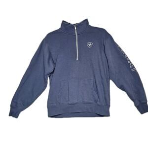 Ariat Women's Blue Fleece 1/4 Zip Mock Neck Sweatshirt M Kangaroo Pocket